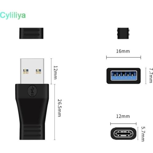 50pcs High Speed USB 3.1 Type C Female to USB 3.0 Male Port Adapter USB-C to USB3.0 Type-A Connector Converter / Black Color