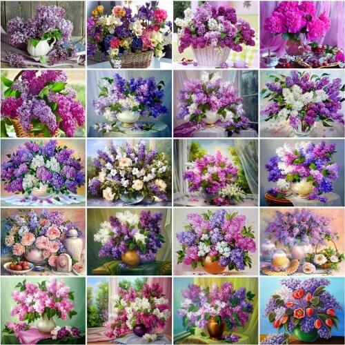 Huacan Diamond Embroidery Mosaic Lilac Vase 5D DIY Diamond Painting Full Square Flowers Picture Of Rhinestones Home Decoration
