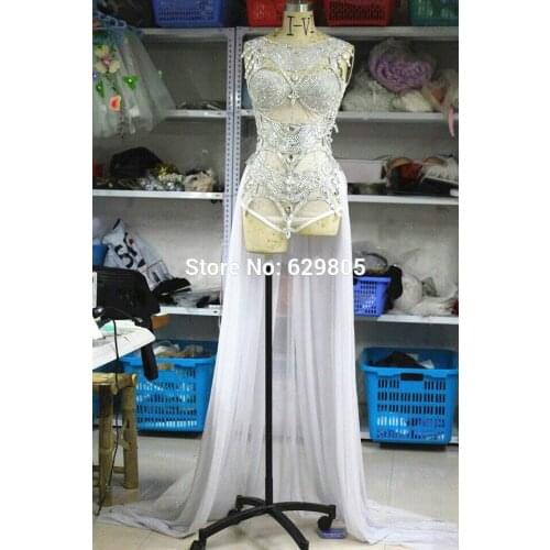 Shining Silver Gold Sequins Outfit Paillette Bodysuit Skirt Costumes Female Singer Dance Stage Wear Show Prom Costume