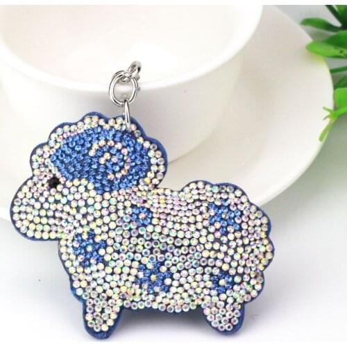 Crystal Rhinestone Leather Keychain Leather Tassel Sheep Pendant Souvenir Gift Couple Key Chain Key Ring Hang Bag Charms Pendant
