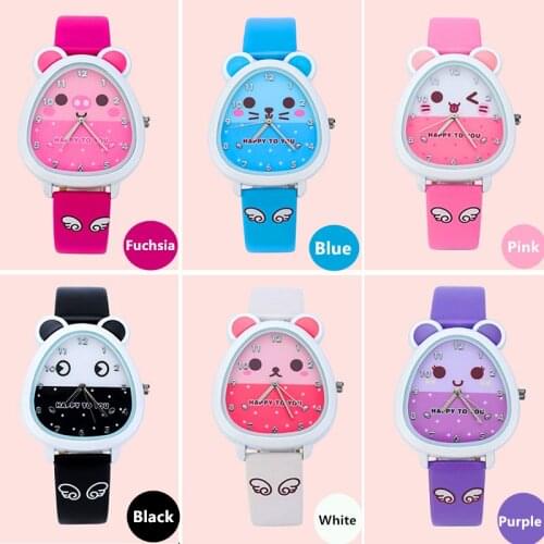 Childrens Watch Leather Strap Sport Kids Watch Cartoon Kitty Watch Female Simple Quartz Watch for Girl Cute Student Wristwatch