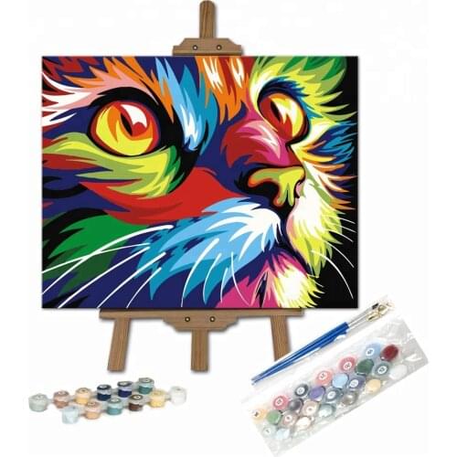 Color Cat DIY Oil Paint By Numbers for Adult Animals Colorful Painting Flower Oil Canvas Painting By Number Art World Wall Decor
