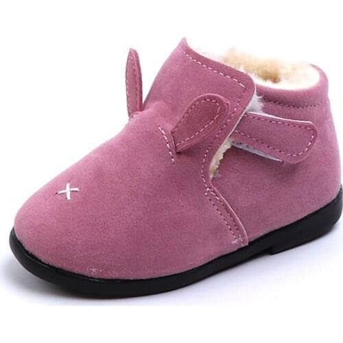 CUZULLAA Baby Girls Warm Plush Lining Ankle Boots Winter Shoes Kids Boys Hook & Loop Snow Boots Rabbit Ear Shoes Size 21-25
