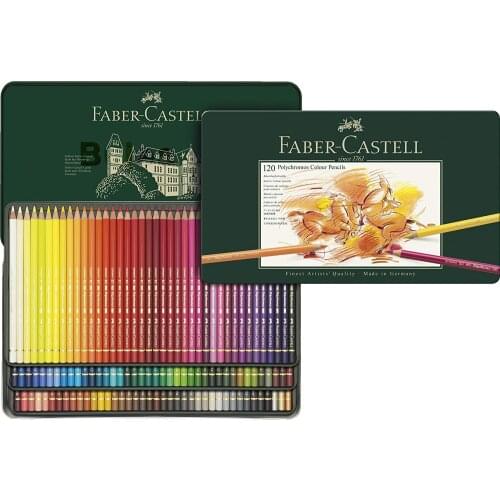 Faber-Castell Polychromos Artists' Color Pencils - Tin of 120 Colors - Premium Quality Artist Pencils,thick 3.8 mm leads