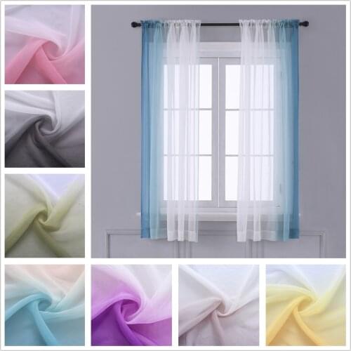 Gradient Sheer Curtains for Living Room Fashion Tulle 1 Piece Half Transparent Custom Made Blue Black White Window Screens Cheap