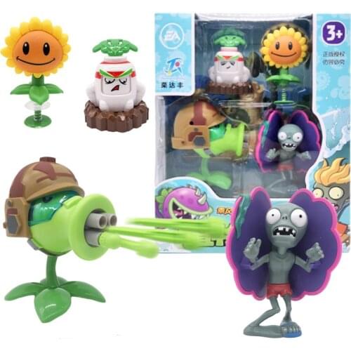 4pcs/lot Plants vs Zombies Figures Toys Anime Figure PVZ Zombies SunFlower Gatling Pea Model Dolls Kids Toy NO Box