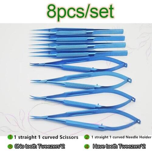 4/5/6/7/8pcs/set 14cm Titanium alloy ophthalmic microsurgical instruments Needle Holder Micro scissors Tweezers hand surgery