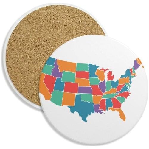 America Map States Pattern Stone Drink Ceramics Coasters for Mug Cup Gift 2pcs