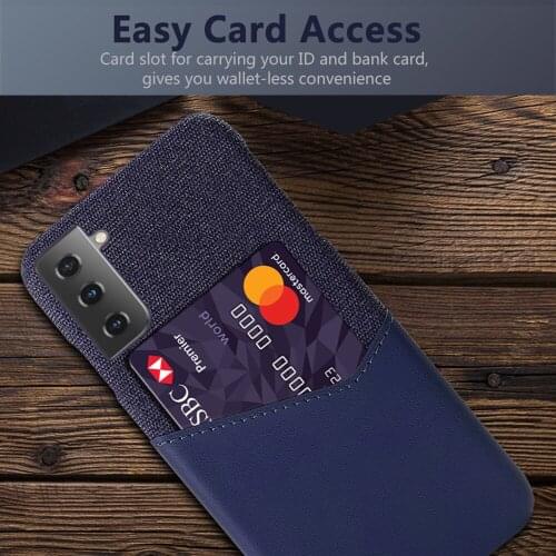 Febric Card Holder Cover For Samsung S21 FE S20 Plus Note 20 Ultra 5G Cloth Texture Antiskid Case For Galaxy S21+ S21fe Funda