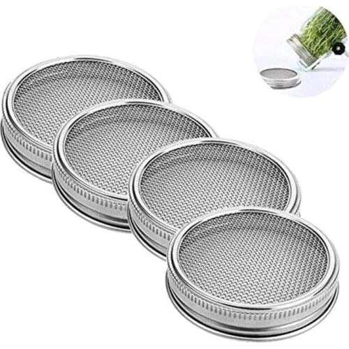 4Pcs/Set Seed Sprouting Lids 304 Stainless Steel Filter Mesh Cover Screen Strainer for Wide Mouth Mason Germinator Canning Jars