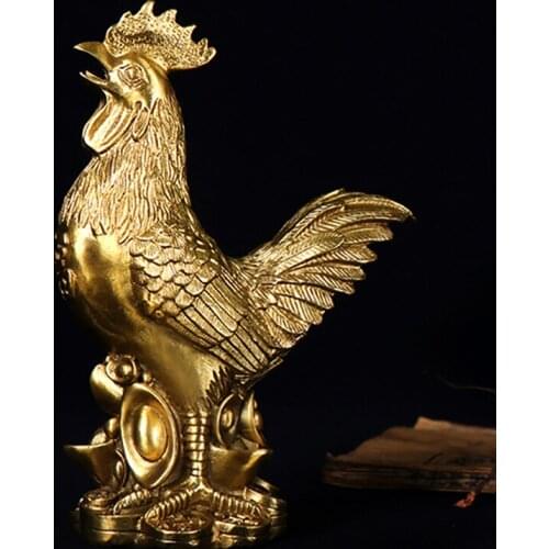 Brass Rooster Cock Figurine Statue Chinese Lucky Fengshui Ornament for Home Office Store Desktop Decoration Handmade Crafts