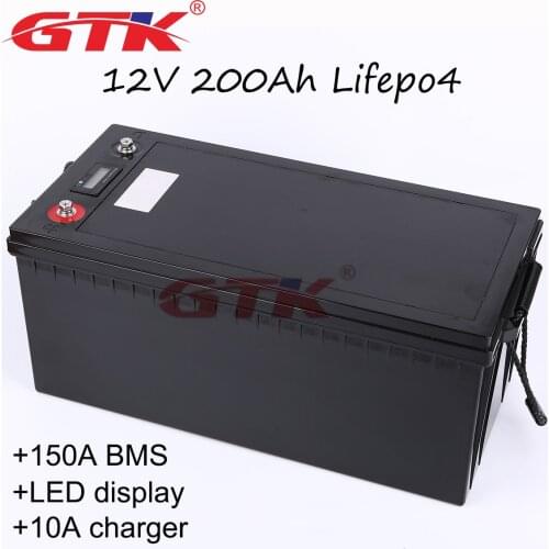 12V 200Ah LiFePO4 Battery BMS Lithium Power Batteries 3500 Cycles For 12.8V RV Campers Golf Cart Off-Road Off-grid Solar Wind
