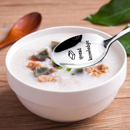 Long Handle Spoon Stainless Letter Printed Creative Ice Cream Scoop Coffee Stirlin Spoon Lightweight Dessert Scoop for Canteen