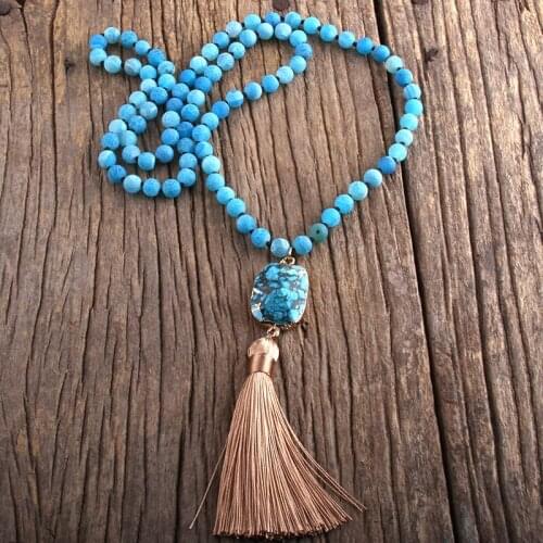 MD Fashion Bohemian Jewelry Natural Stones Knotted Stone Links Tassel Necklaces Women Necklace Gift Drop Shipping