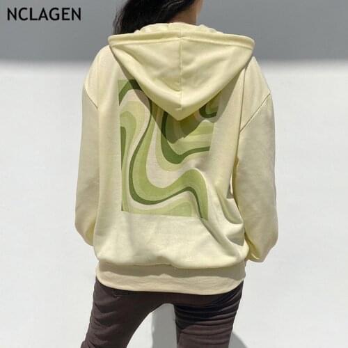 NCLAGEN Fashion Print Sweatshirts Pocket Long Sleeve Harajuku Pullovers 2021 Autumn Women Street Fashion Casual Hooded Hoodies