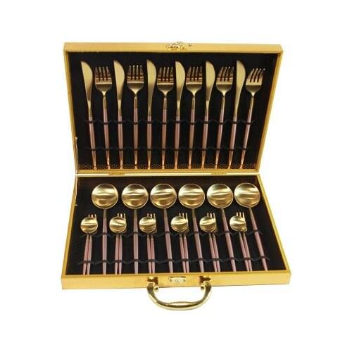 30-Pieces Black Gold Dinnerware Set 18/10 Stainless Steel Dinner Knife Fork White Gold Cutlery Set Pink With Giftbox