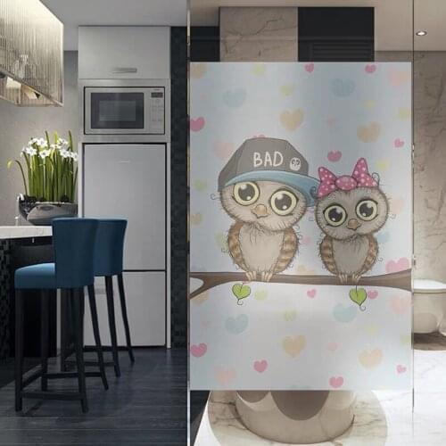 Animal owl window film stickers Custom size static Cling privacy glass film Stained frosted bathroom bedroom Pet shop Decorative