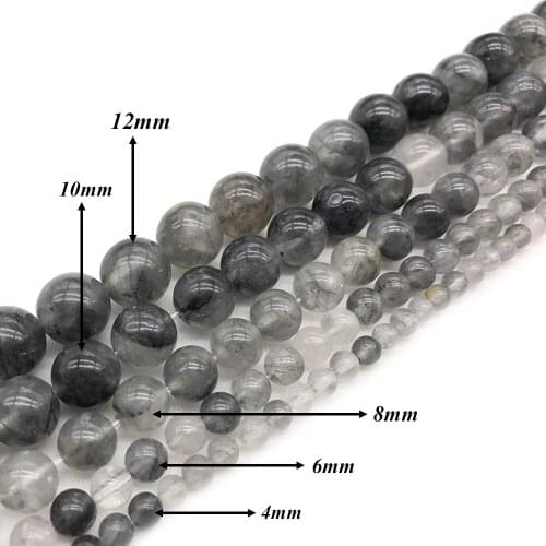 Natural Stone Black Gray Crystal Quartz Round Loose Charm BeadsFitMulti-purpose Jewelry Making 4 6 8 10 12 MMPick Size J272