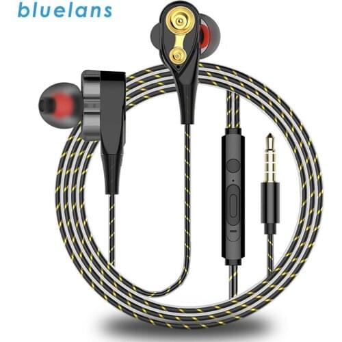3.5mm Dual Drive Dual Moving Coil Iron Stereo Earphones In-ear Bass Earbuds 3D Stereo Volume Control With Mic For IPhone Xiaomi