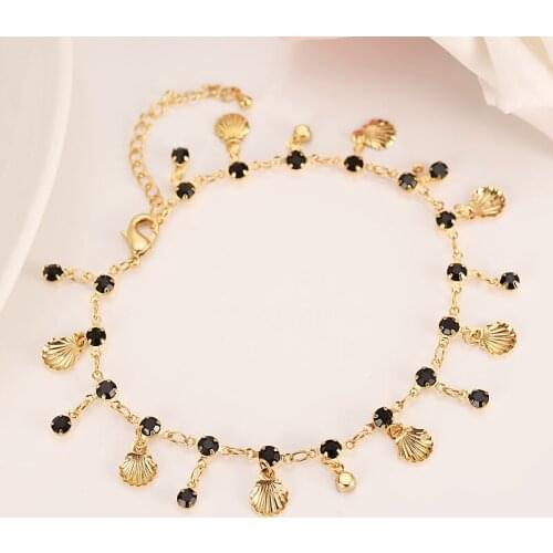New Korean Fashion Fine Yellow gold GF Black CZ Unlimited Charm Multi-element Bracelet lengthen Size length Anklet Summer Style