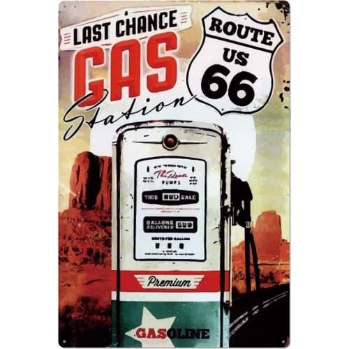 Original Vintage Design Gas Tin Metal Signs Wall Art, Route 66 Thick Tinplate Print Poster Wall Decoration