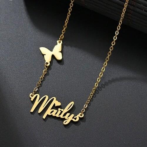 Fils Custom Necklace-Personalized Girl Butterfly Stainless Steel Name Necklace-Custom Necklace For Woman-Mother Gift Jewelry