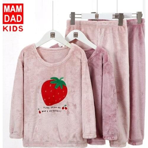 4-9 Years Girl Kids Pajama Set Winter New Baby Girls Soft Warm Flannel Homewear Set Strawberry Thicken Sleepwear Suits for Child