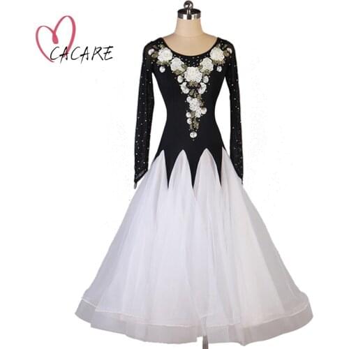 Ballroom Dance Competition Dresses Women Waltz Dress Standard Dancing Wear Costume Customize D1008 Mesh Sleeve Applique Big Hem