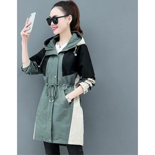 Casual Plus Size Outerwear 2021 Fashion Thin Trench Coat for Women Spring Autumn New Hooded Top Splice Long Windbreaker Student