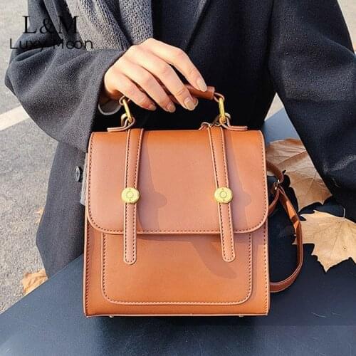 Casual PU Leather Backpack Women 2021 Multi-Function Lady School Backpack Student Vintage Small Solid Lightweight Rucksack X295H