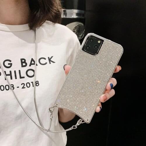 Luxury Bling Strap Case for iPhone 12 Mini 11 Pro XS Max XR X 6S 6 7 8 Plus SE 2020 Cord Chain Coque Necklace Lanyard Funda