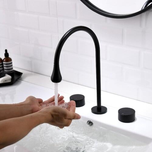 Luxury Matte black Bathroom sink faucet Fashion design Brass three holes two handle Basin mixer faucet Top Quality Bathroom Tap