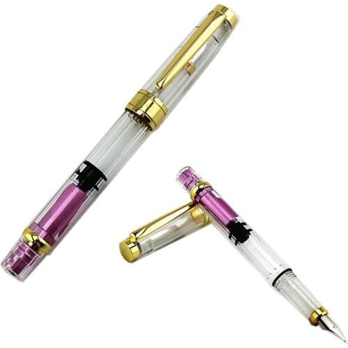 New Upgraded Colorful Wing Sung 3008 Piston Transparent Wingsung Fountain Pen Golden EF/F Nib & Trim Ink Pen Office School Gift