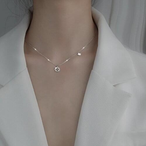 S925 Sterling Silver Necklace for Women Fashion Light Luxury Zircon Elegant Clavicle Chain Jewelry Accessories Wholesale