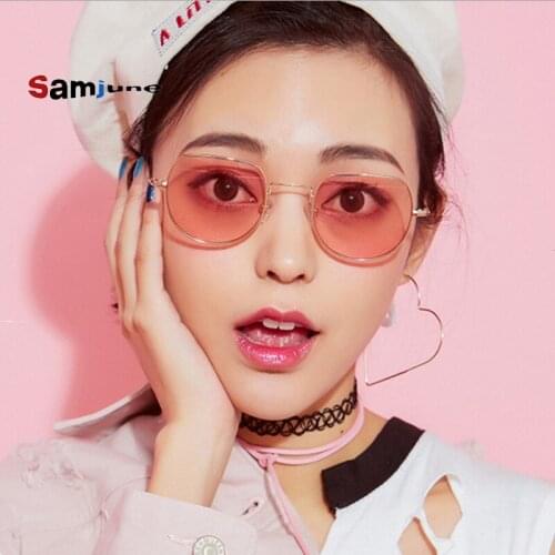 Samjune Trendy Candy Colored Sunglasses Women Irregular Hexagon Sunglass Transparent Lens Eyewear Clear oculos de sol