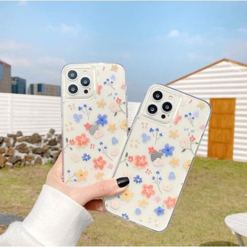 Blue white flower girl gift Transparent glitter soft phone case for apple iphone 7 8 plus 11 Pro X XS XR MAX 12 MiNi SE 10 Cover