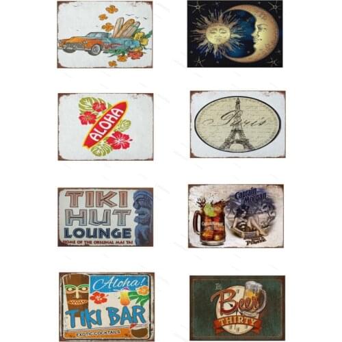 Tiki Hut Lounge Plaque Vintage Metal Tin Signs Home Bar Garage Decorative Metal Plates Aloha Wall Stickers Art Poster
