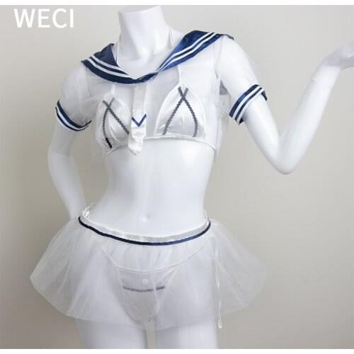 WECI Outfit Schoolgirl Kawaii Underwear Womens Erotic Babydoll Lingerie Skirt Student Uniform Cosplay Sexy Murder Bra Thong Set