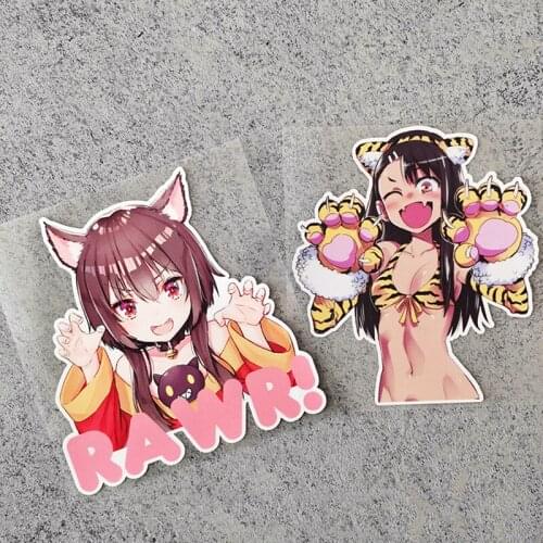 Japanese Anime Tore Cartoon Cute Cat Tiger Girl RAWR Car Window Sticker Decals Waterproof for Truck Vans Motor Guitar