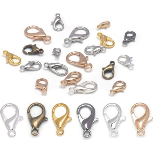 20-50Pcs 10 12 14 16 18 21mm Lobster Clasps Silver Plated Lobster Claw Clasps For Bracelet Necklace Jewelry Making Findings