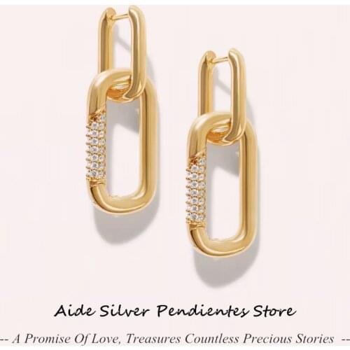 AIDE 2021 Trend Geometric Double Rectangle Earrings Women Diamond Earrings Retro Hip Hop Earrings 925 Sterling Silver Jewelry