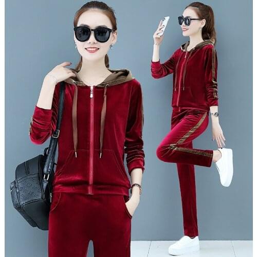 Autumn Velvet Tracksuit Two Piece Set Hoodies Sweatshirt Top and Pants Sports Jogging Suit Velour Clothing Female Casual Outfits