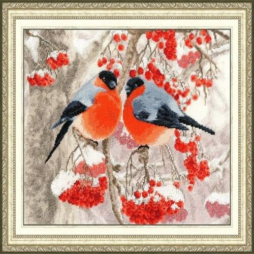 Gold Collection Embroidery Bullfinches Cross Stitch Games with 14CT Aida Counted Canvas & Free Shipping for Home Decor and Gift