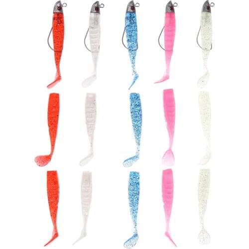 1Set Jig Head Soft Bait T Tail Artificial Lures Worm Hook Fish Seabass Fishing Bait Black Minnow Set