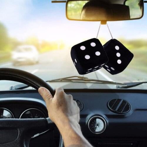1 Pair Dice & Polka Dot Plush Decorative Ornament Dice Hanging Ornament With Suction Cup Car Perfume Pendant