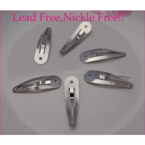 100PCS Silver Finish 4.0cm 1.5" Tear Drop Plain Metal Snap Clip with small hole Round Head hairclips at lead free,nickle free
