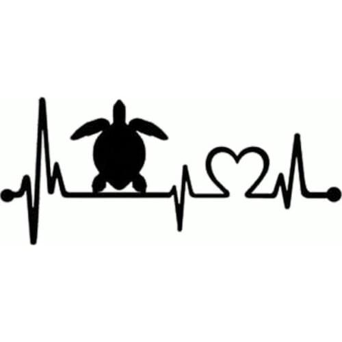 20.4cm*8.9cm Sea Turtle Heartbeat Lifeline Stickers Decals Black/Silver S3-4929