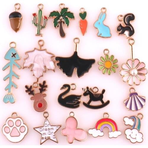 20pcs Gold Metal Enamel Animal Charms for Earring Fashion Jewelry Making Charm Pendants for Bracelet Dangle Assorted Mixed Lot