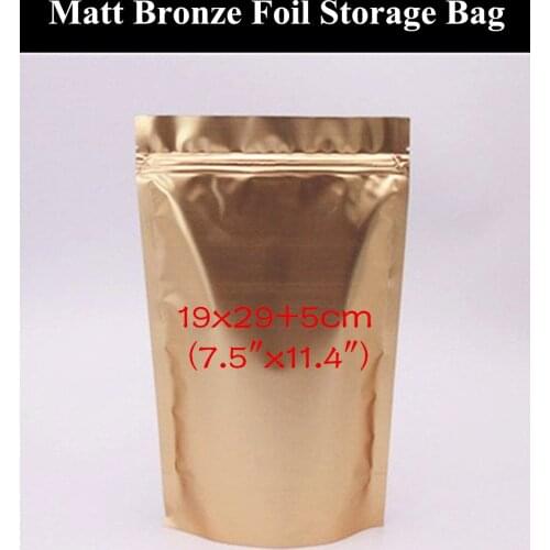 50pcs 19x29+5cm (7.5"x11.4") 220micron Matt Bronze Aluminum Foil Ziplock Bag Recloseable Moisture-proof Bronze Zip Packaging Bag
