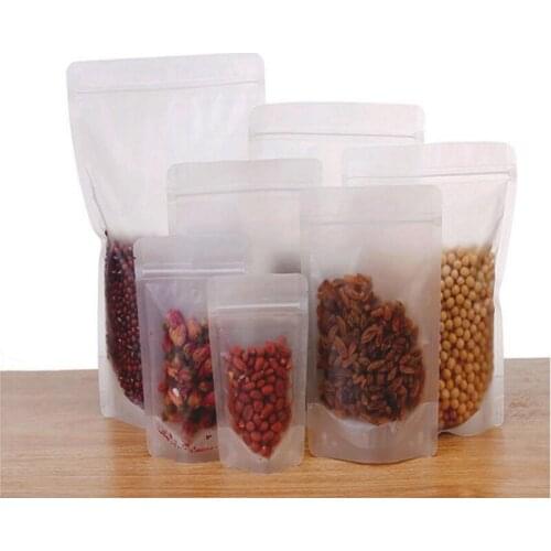 50pcs/Lot Self Sealing Ziplock Matte Clear Tea Package Bag Food Pouches Pack Bags Plastic Packaging For Coffee Tea Stand Up